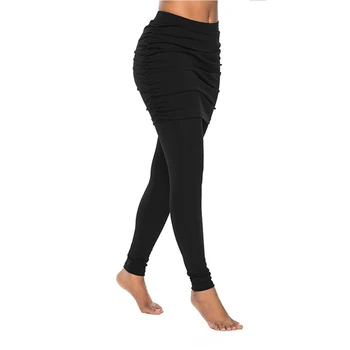 

New Running Pants Fashion Women Wrap Folding Hip Side Pleated Skirt Fake Two Pieces Slim Sexy Skirted Leggings High Waist Pants