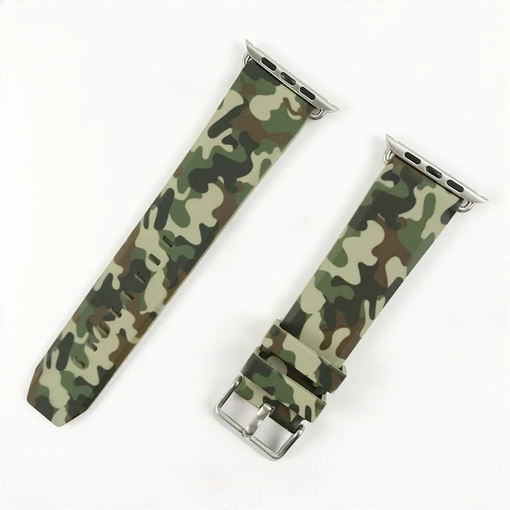 Silicone Strap for Apple Watch Band 40/44/38/42mm Camouflage Style Sport Bracelet Series 5 4 3 2 1 Clock Wrist Belt - Цвет ремешка: Grass green