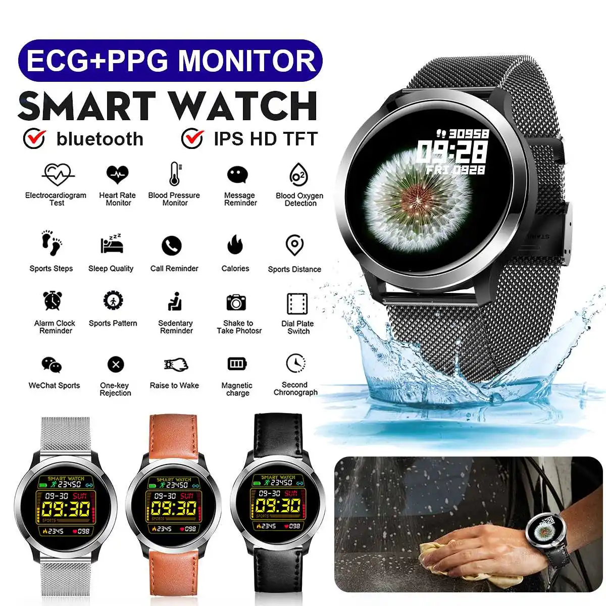 

bluetooth Smart Watch 1.3inch Color Screen Waterproof IP68 ECG+PPG Cardiac Dunction Blood Oxygen Health Heart Rate Monitoring