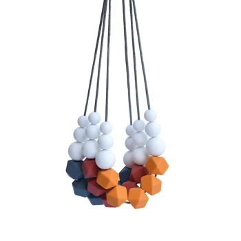 

Mabochewing 1pcs Handmade Round Beads Geometric Hexagon Silicone Beads Teething Necklace Baby Chewing Teethers