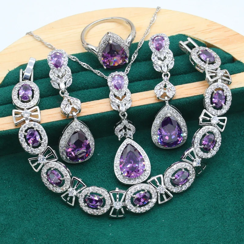 Silver 925 Purple Necklace Set | New Arrivals 925 Sets Silver - New 925 Silver - Aliexpress