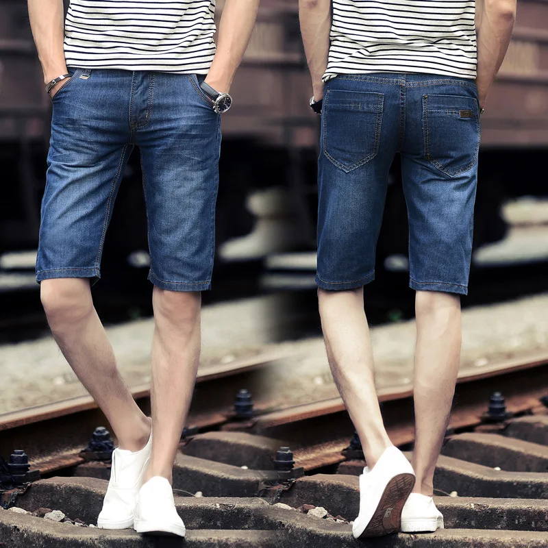 

2019 Summer Thin Section Knee-length Denim Shorts Men's Short Capri Slim Fit Straight-Cut Breathable Cool Fashion Denim Shorts M