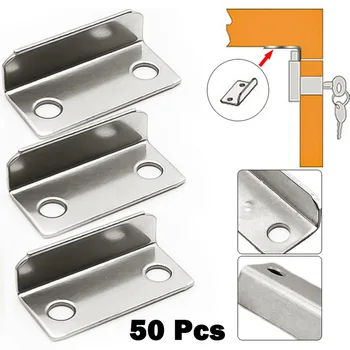 

50Pcs Cabinet Catches Door Drawer Lock Strike Plate Home Office Kitchen Tone Metal Right Angle Drawer Lock Furniture Hardware