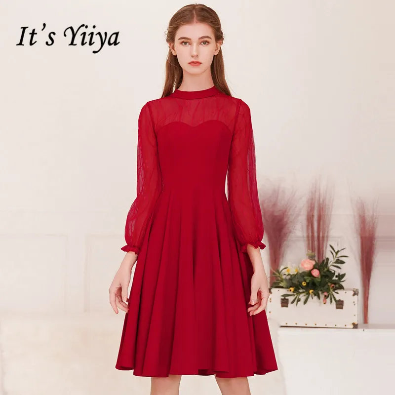 Это Yiiya выпускное платье цвета Бургунди размера плюс vestidos de gala на молнии длиной до колена с длинным рукавом Женские вечерние платья LF105