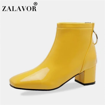

ZALAVOR 5 Color Ankle Boots Women Fashion Square Toe Short Boots Office Zipper High Heels Winter Fur Shoes Small Size 30-43