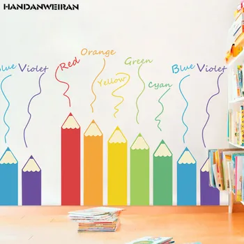 

1 PC Cartoon Colorful Pencil Wall Stickers For Kindergarten Tutorial Class Wall Self-adhesive Painting Wallpaper Stickers Funny