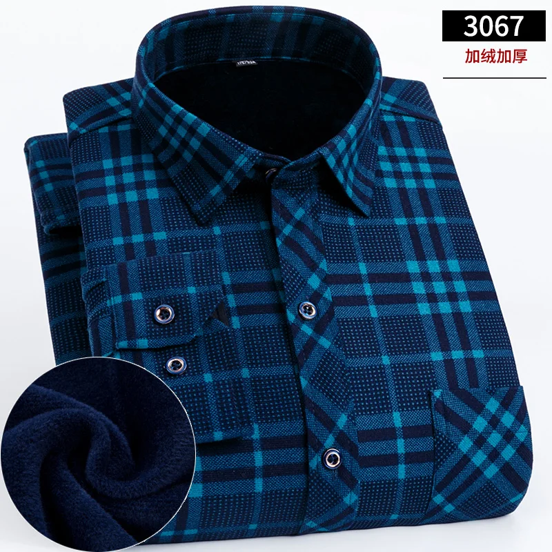 Горячая Распродажа плюс-размер 5XL 6XL 7XL 8XL клетчатая теплая рубашка с принтом Thich мужская с длинным рукавом с пухом высокое качество мягкая удобная - Цвет: 3067
