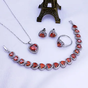 

New Luxurious Noble Love Red Women's Necklace Earrings Ring Bracelet Jewelry Set Women Girl Banquet Party Festival Gift