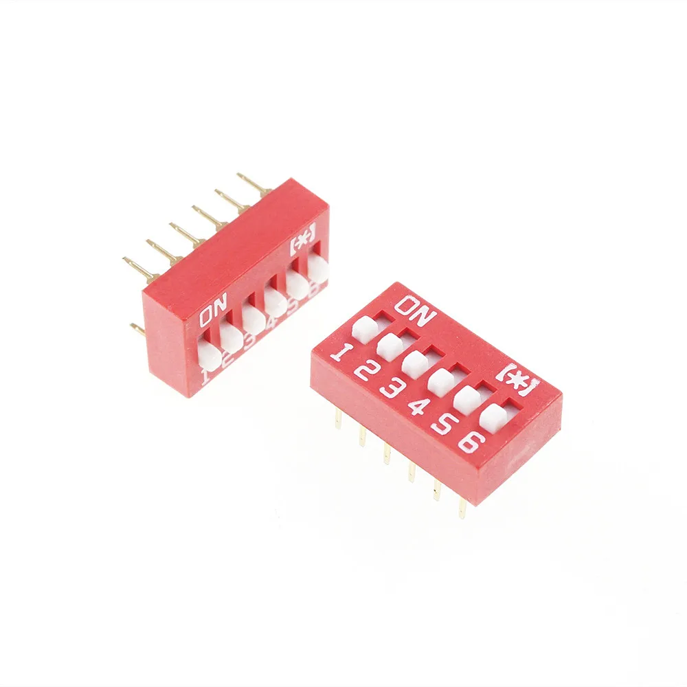 

100pcs Dip Switches SPST 6 Position 2.54mm 0.100" pitch Through Hole Slide (Standard) Actuator raised DIP switch 6 Way