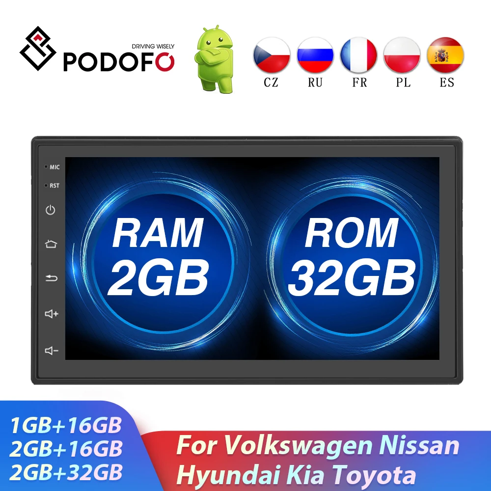 Podofo 2din Car Radio Android Multimedia Player 2 Din GPS Bluetooth Autoradio WIFI Stereo Receiver For Volkswagen Toyota Nissan