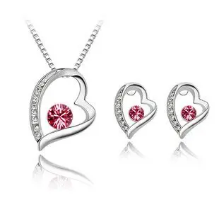 

Fine jewelry 925 sterling silver for ladies wedding Tianchang Forever rose red necklace earrings set yw055