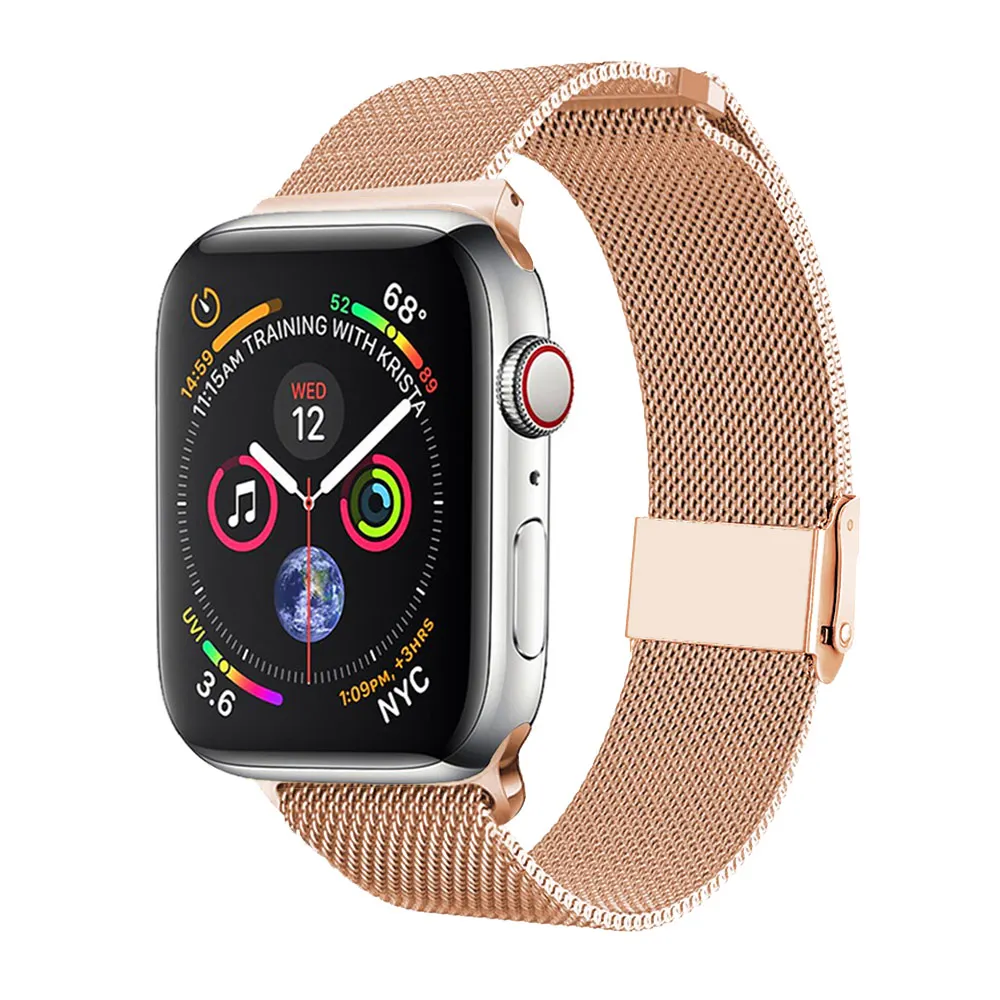 Миланский Браслет спортивный ремешок для часов для Apple iwatch 5/4/3/2/1 ремешок для наручных часов относится к 38mm40mm42mm44mm мессенджер через плечо на магнитной застежке в едином положении во время занятий легкой атлетикой, спортивный напульсник, аксессуары - Цвет ремешка: Rose gold