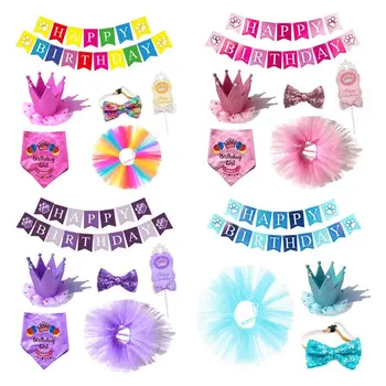 

Dog Birthday Bandana Hat Banner Set Puppy Cute Bow Tie Party Supplies Tutu Skirt
