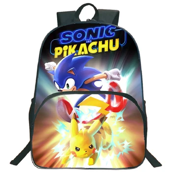 

High Quality Sonic and Pikachu Print Schoolbag Little Boy Girl Bookbag Kids Cartoon Anime Backpack Children Back to School Gift
