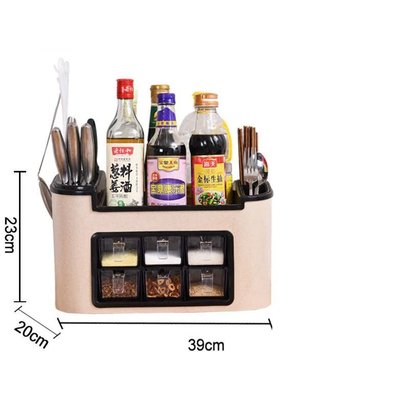 Баночки для специй, бутылка для приправ, коробка для приправ, функциональная кухонная стойка, коробка для приправа банка, набор бутылок, Комбинированный нож - Цвет: Beige