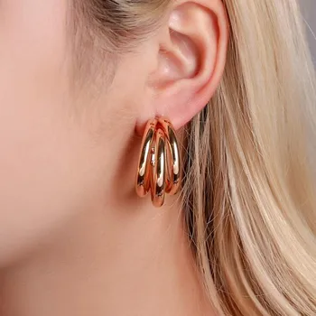 

Timlee E268 Temperamental Exaggeration Geometry Semicircle Overlapping Alloy Dangle Earrings Popular Jewelry Wholesale