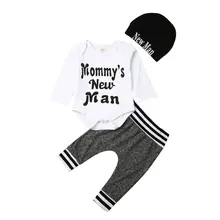 Модный комбинезон с длинными рукавами для новорожденных мальчиков и девочек, леггинсы в полоску и штаны, одежда осенняя хлопковая одежда, комплект из 3 предметов