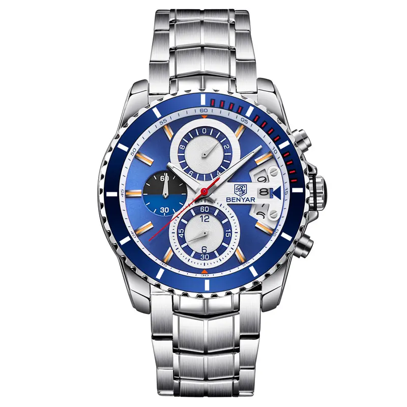 

BENYAR Luxury Men's Watch Top Business Men's Quartz Watch Stainless Steel Waterproof Sports Military Quartz Clock Saati .1