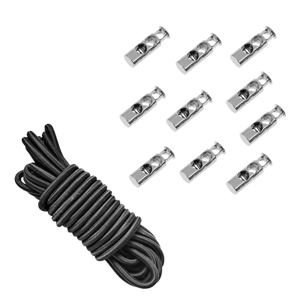 10x Paracord Cord Lock Clamp 2 Hole Toggles Spring Stop +  Shock Rope