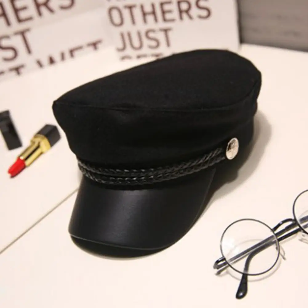 Thin black Studyset Женская головной убор художника Мужская восьмиугольная кнопка тонкая плоская повседневная школьная берет художника Кепка шапка унисекс короткая - Цвет: Thin black