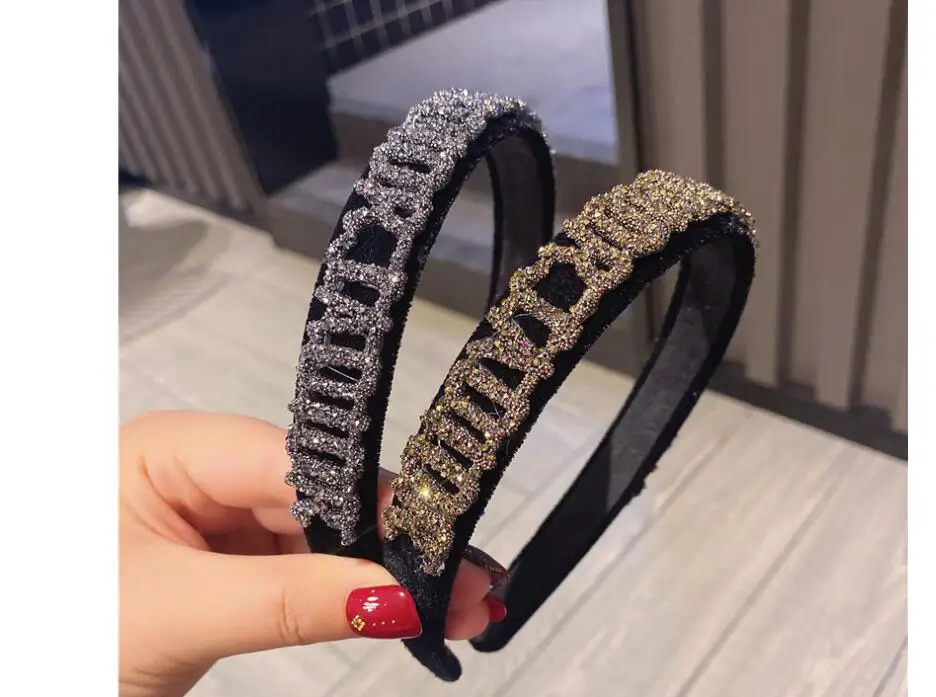 Женский ободок haidbands, Женский ободок с широкими краями из золотого бархата, нескользящий аксессуар для волос со стразами