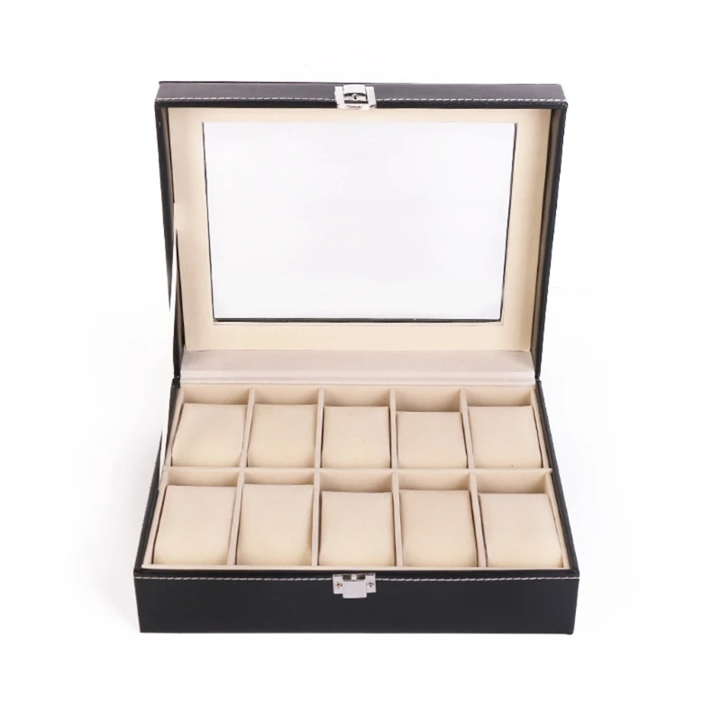 Watch Storage Box Leather Storage Box 10 Grids Watch Box PU Leather Watches Display Case Jewelry Holder Storage with Lock