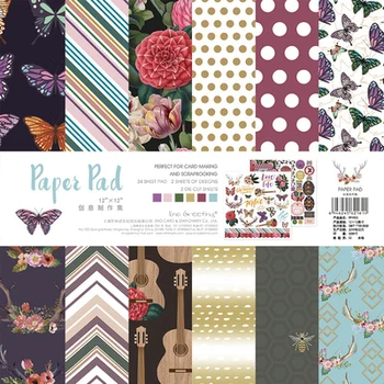 

12 inch Vintage Flowers Butterfly 26 sheets Scrapbook Paper Pack For DIY Gift Wrapping card making background Home Deco Craft