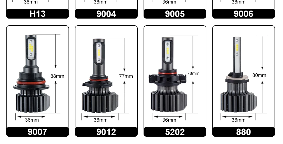 Oslamp H4 H7 H11 H1 H13 H3 9004 9005 9006 9007 9012 COB LED Car Headlight Bulb Hi-Lo Beam 72W 8000LM 6500K Auto Headlamp 12v 24v (7)