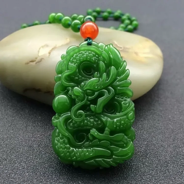 

Hetian Jade Pendant Jade Dragon Pendant Sank Item Jade Jade Jade Zodiac Long Yu Chain for Men and Women (Color: Green)