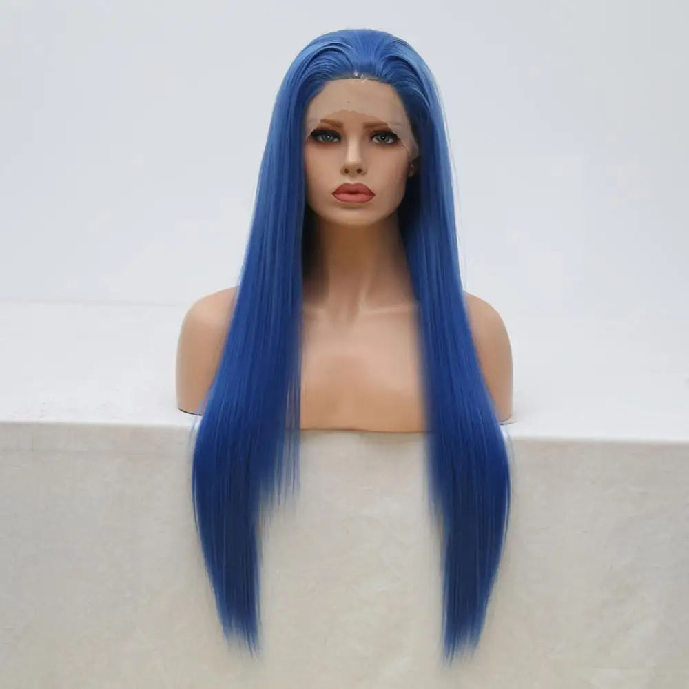 

Charisma 26 Inches Long Silky Straight Hair Synthetic Lace Front Wig Free Part Blue Wigs for Women High Temperature Fiber Hair