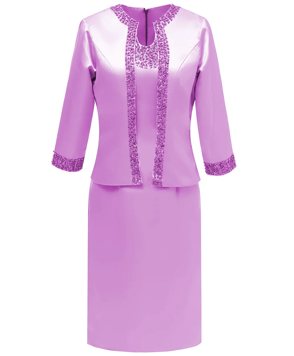 Beades, рукав три четверти, атласное официальное короткое платье для матери невесты с жакетом для свадебной вечеринки, vestido de festa SLM-M07 - Цвет: Lilac