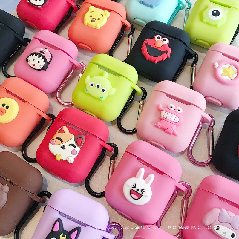 

Wireless Bluetooth Headset IOS Charging Box Silicone Earphone Cover Protective Case With Hook For Airpods Iphone Cartoon TPU