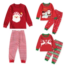 Осенние рождественские пижамные комплекты для маленьких мальчиков и девочек, длинные штаны с длинными рукавами и принтом Санта-Клауса, комплект рождественской одежды для детей 2-7 лет