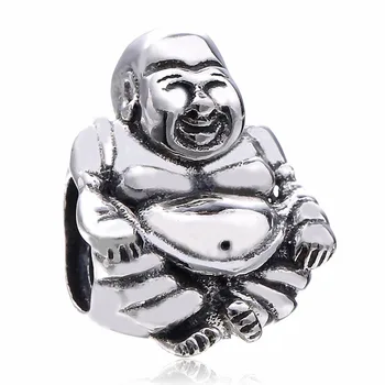 

New 925 Sterling Silver Bead Charm Vintage Cute Relax Meditation Buddha Beads Fit Bracelet Bangle DIY Jewelry