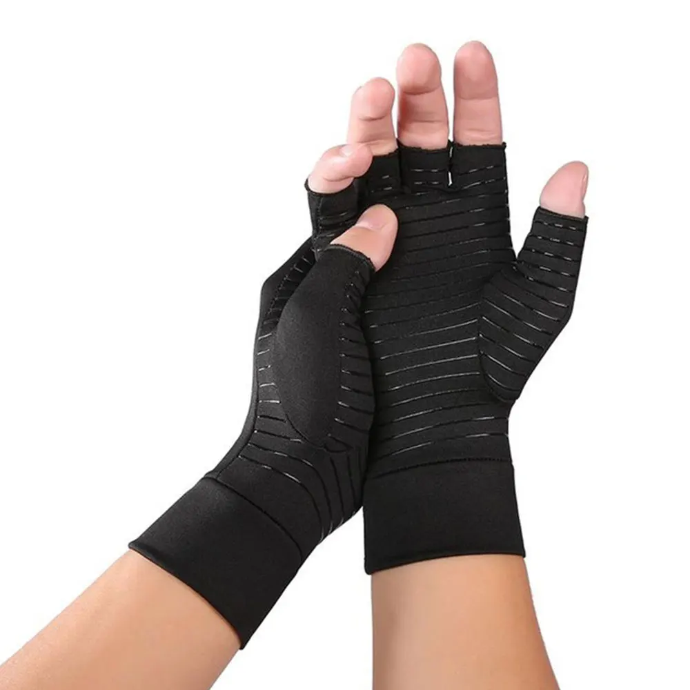 1 пара эластичных аксессуаров для ухода за здоровьем перчатки с полупальцами перчатки при артрите Спорт реабилитация руки боль серый хлопок перчатки