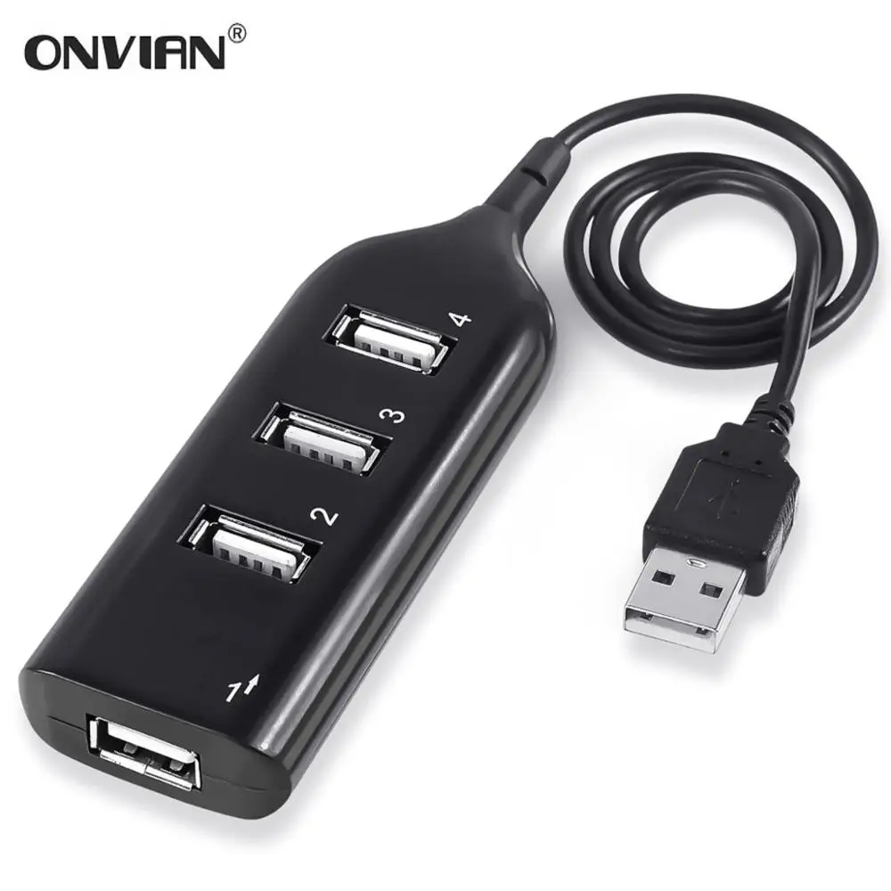 Onvian-HUB con 4 puertos USB 2,0, adaptador de alta velocidad para PC, portátil, Notebook, Accesorios de ordenador