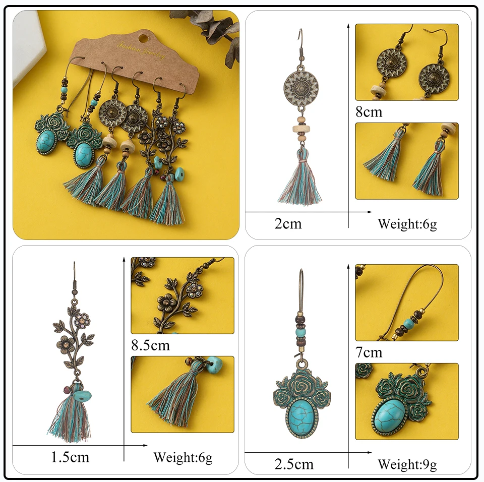 41 Style Silver Rose Gold Color Earrings Ethnic Bohemia Vintage Mixed Styles Long Leaf Big Round Circle Shell Shape Wooden Stones Beads Geometric Bronze Met (18)