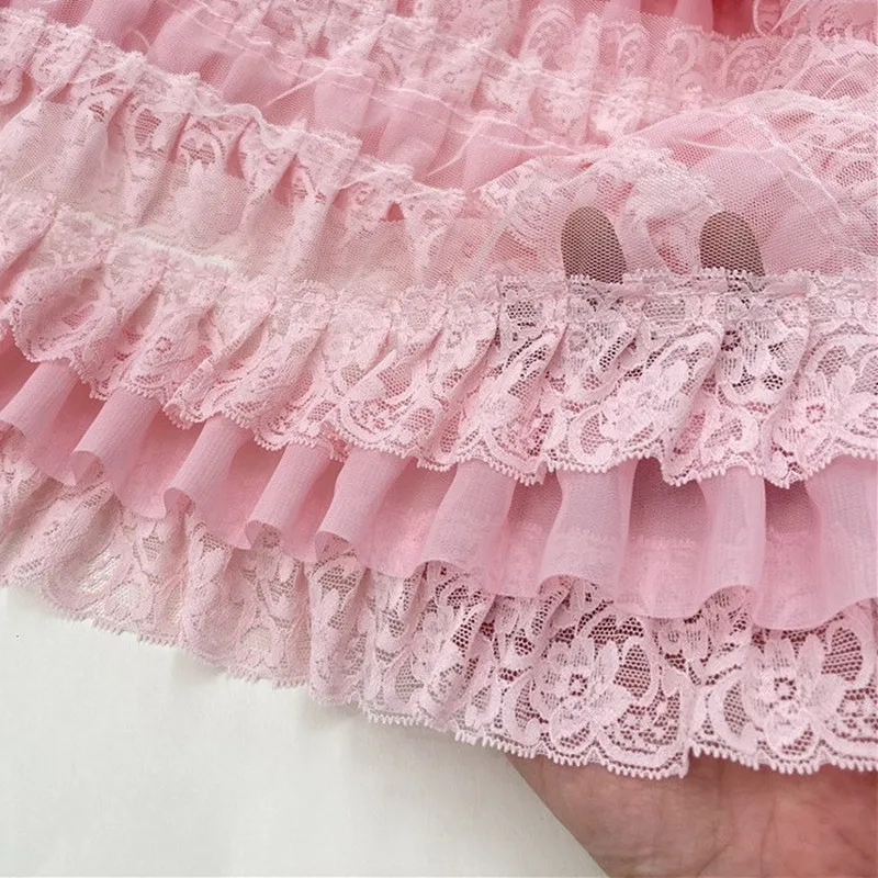 뜨거운 판매 3 레이어 Pleated 푹신한 3D 쉬폰 레이스 패브릭 DIY 아동 의류 케이크 스커트 파티 드레스 장식 액세서리