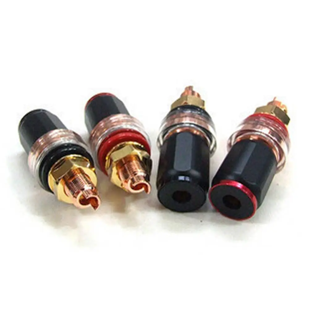 Haldane 4pcs/lot Hifi Red Copper Audio Speaker Connector Amplifier Terminal Binding Post Banana plug for Amplifier Connector