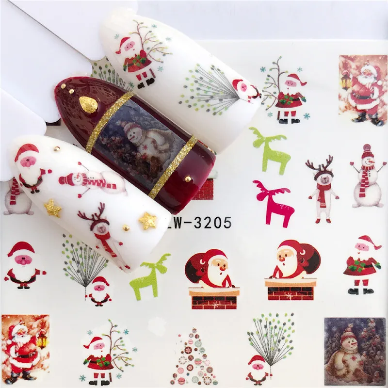 1 лист рождественские Санты снежинка снеговик смешанный дизайн сделай сам наклейка переводная вода наклейки для ногтей s наклейки для ногтей - Color: YZW-3205