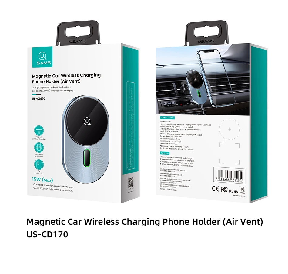 mobile stand holder USAMS Qi 15W Fast Car Magnetic Wireless Charger Holder With Magnetic Ring Stable Stand For iPhone Huawei Xiaomi Samsung Phone phone stand for bike