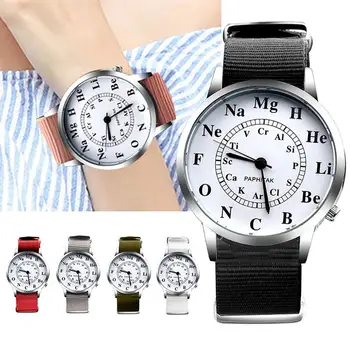 

Women Chemical Element Round Dial Nylon Strap Watch Analog Quartz Wristwatch