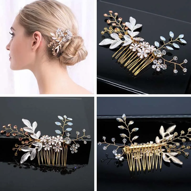 Wedding Head Flower Crystal Pearl Hair combs for brides Handmade Women Head Ornaments Bridal Hair Clips Accessories Jewelry