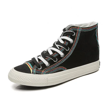 

Hip Hop Rainbow Sewing Vulcanized Shoes Men High Top Canvas Sneakers Casual Flats Rocky For Man 2 Pair Lace Personality 2020 New