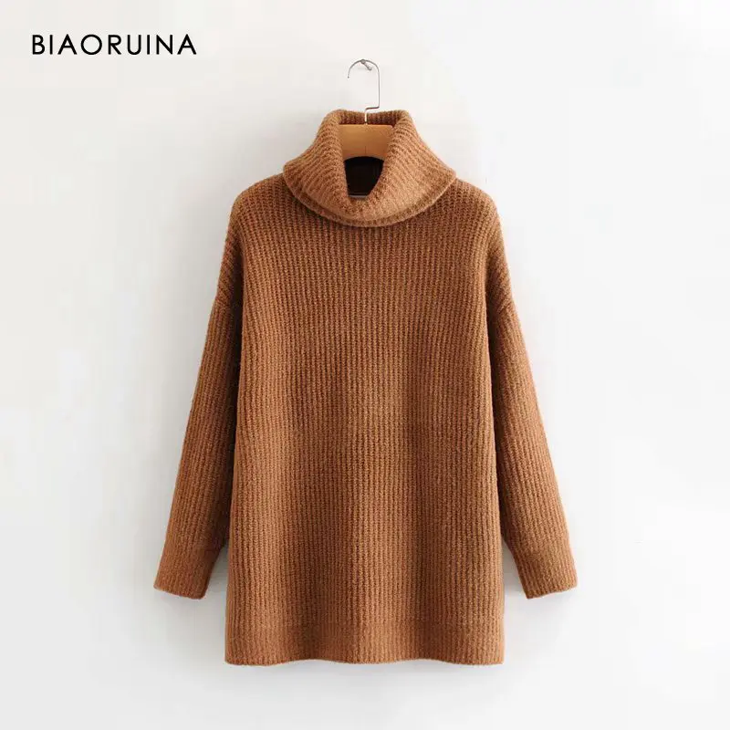 Dark Khaki REJINAPYO, 15 цветов, женский модный однотонный Повседневный вязаный свитер, Женский пуловер с высоким воротом, женский элегантный свободный свитер - Цвет: Dark Khaki
