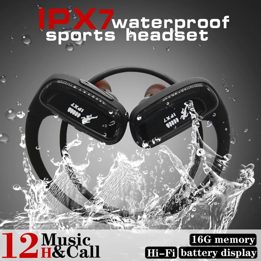 IPX7 водонепроницаемый Плавание ming MP3-плеер беспроводной Bluetooth 8G гарнитура спортивные наушники HiFi музыка плавание модные наушники для улицы
