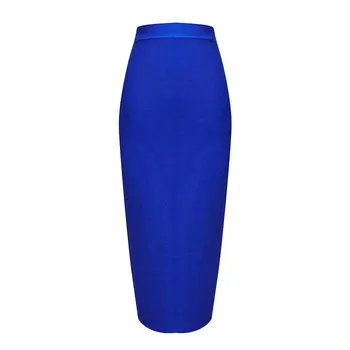 

2018 Blue Mid Calf Pencil Bandage Skirt Long Bodycon Women Stretchable Split Skirt Wholesale Xl