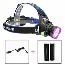 Стиль T6 фиолетовый светодиодный головной фонарь с бликовым покрытием перезаряжаемый ночник для езды Шахтерская лампа высокомощный основной налобный фонарь производители Wh