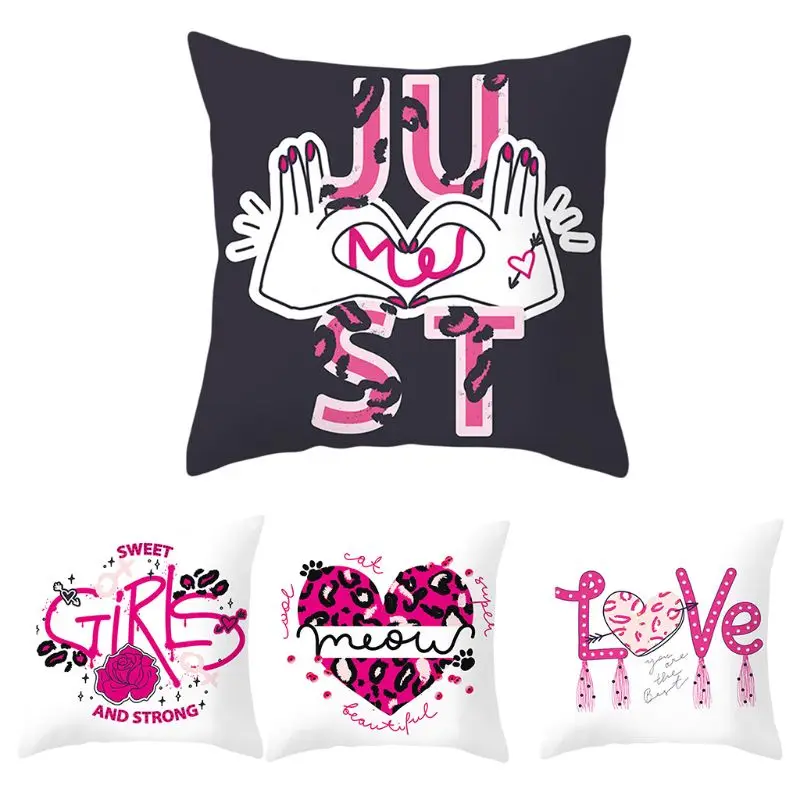 

Set of 4 Throw Pillow Covers Pink Leopard Letters pillowcase home Brand New and High Quality