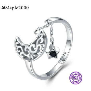 

925 Sterling Silver Ring for women adjustable Ring Simple Starlight Moon Sky Open Ring Silver Zircon Exquisite Female Jewelry